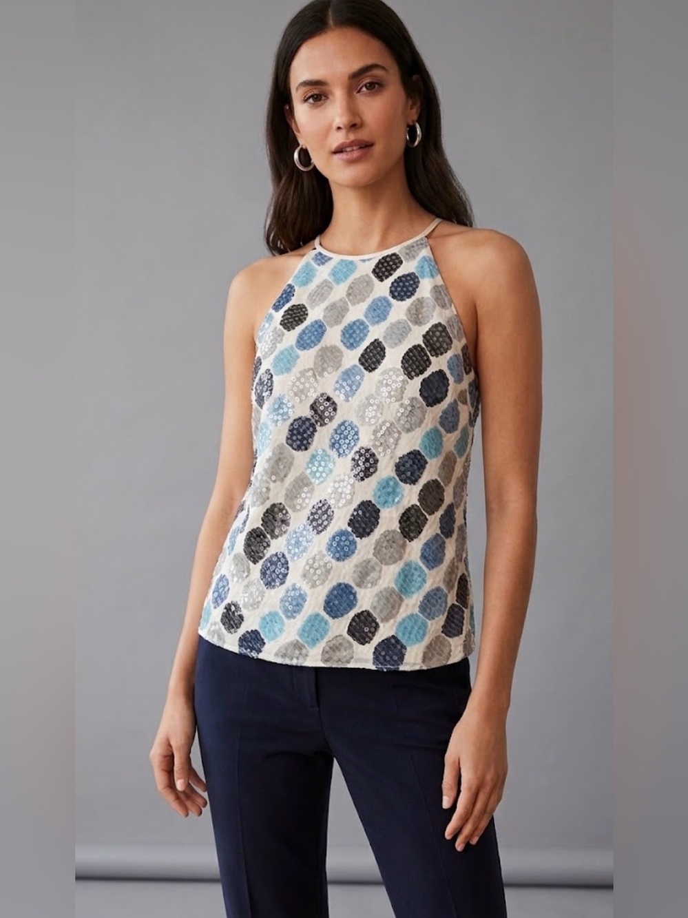 Ann Taylor silk Sequin Polka Dot Halter Camisole top size 8